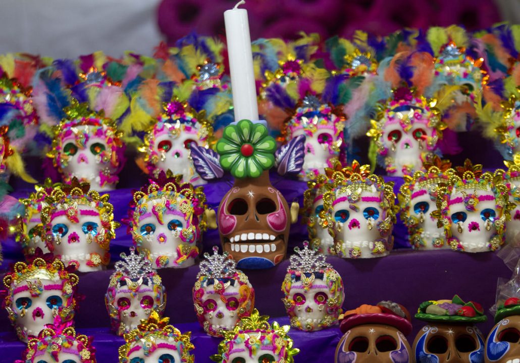 little ornamented sugar skulls on display